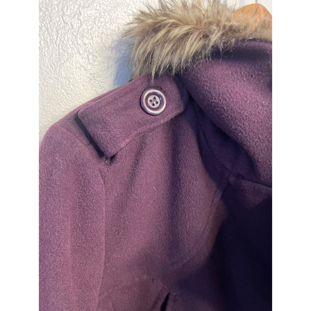 Dollhouse Women's Burgundy Peacoat Jacket Faux Fur Collar XL Double Breasted - Picture 7 of 16